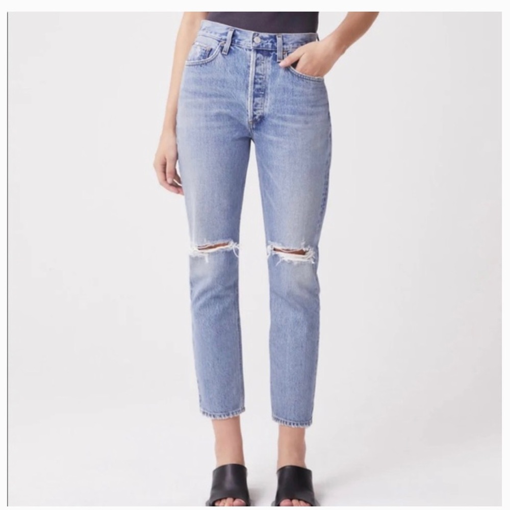 AGOLDE Riley High-Rise Straight Cropped Distressed Jeans Escalate Sz 29